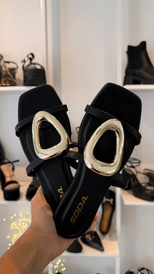 SANDALIAS ÓVALO NEGRO