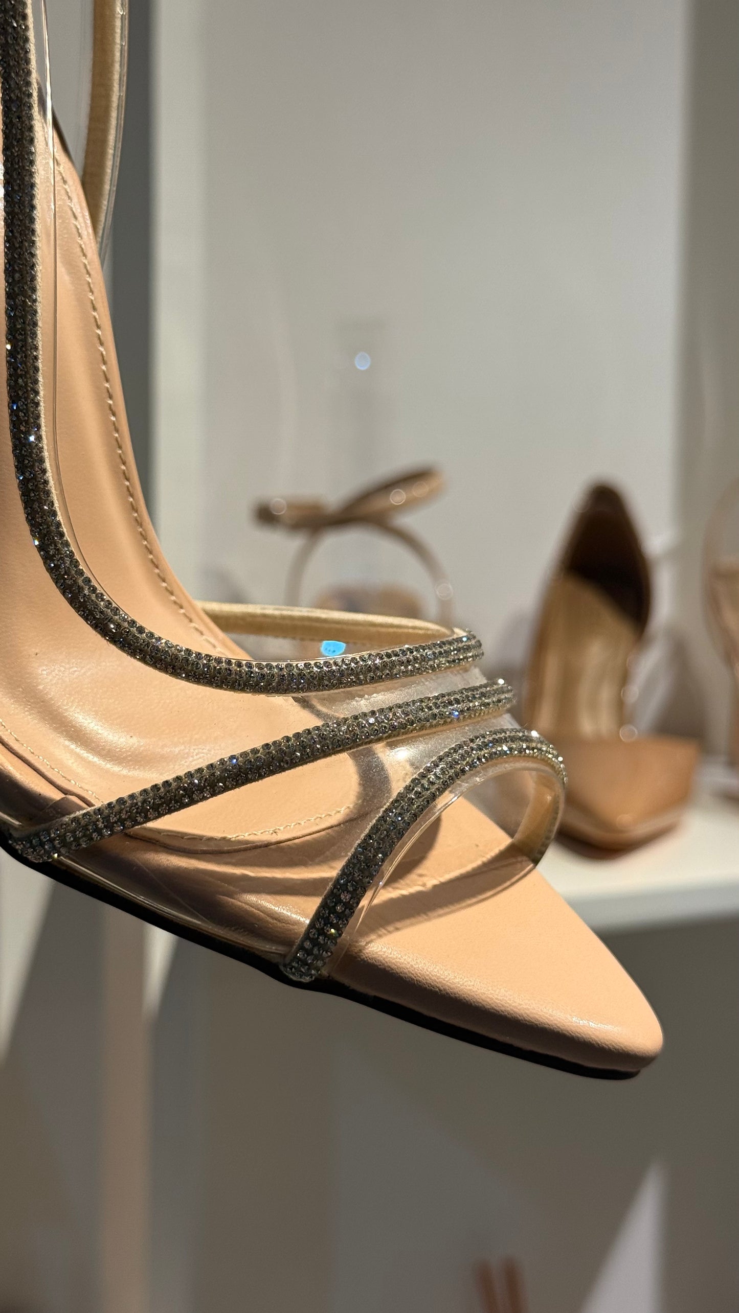 PRINCESS HEELS NUDE TRANSPARENTE CON BRILLOS PLATA