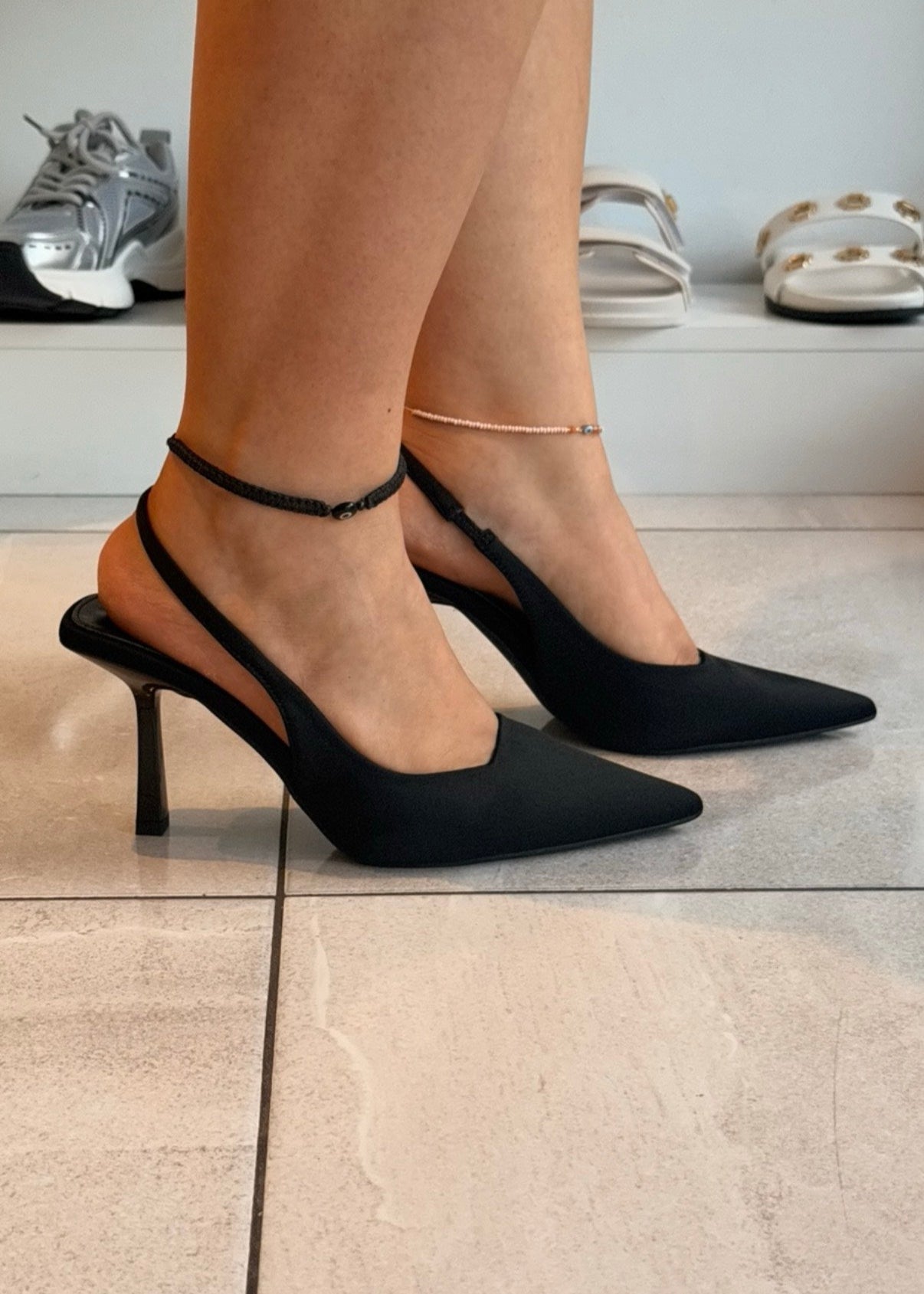 PUMP HEELS NEGROS TELA MIX