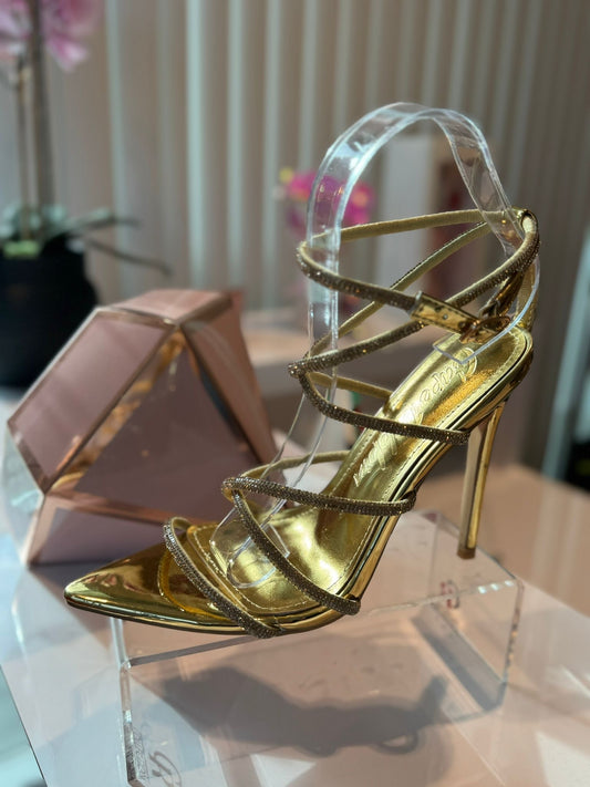 HEELS DORADOS PUNTA PICO CON BRILLITOS