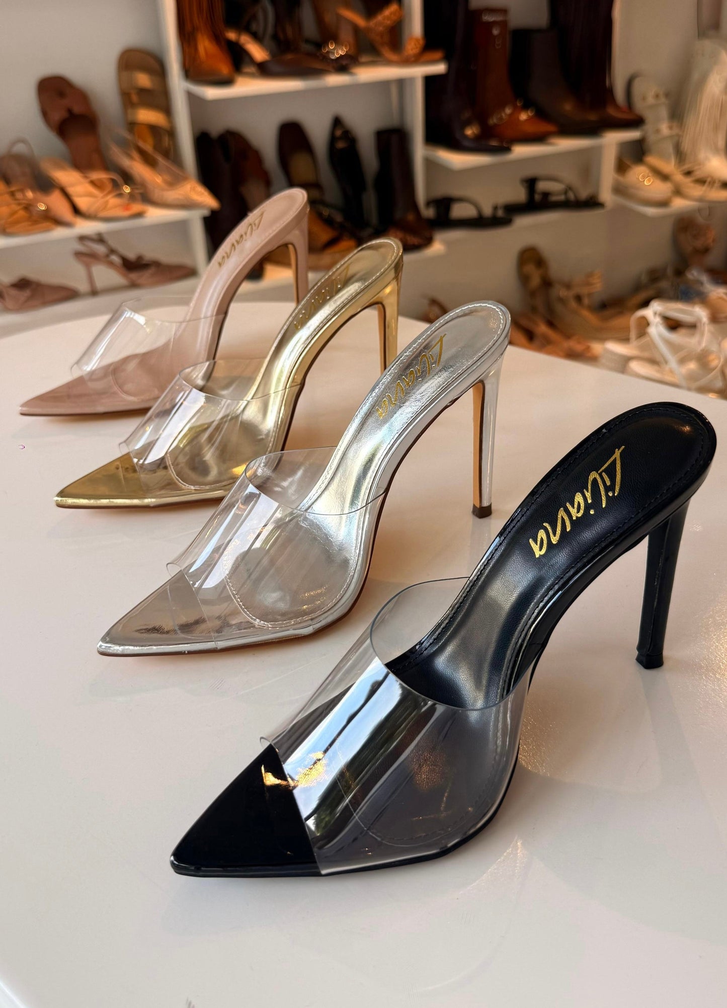 HEELS TRANSPARENTE PUNTA PICO NEGRO
