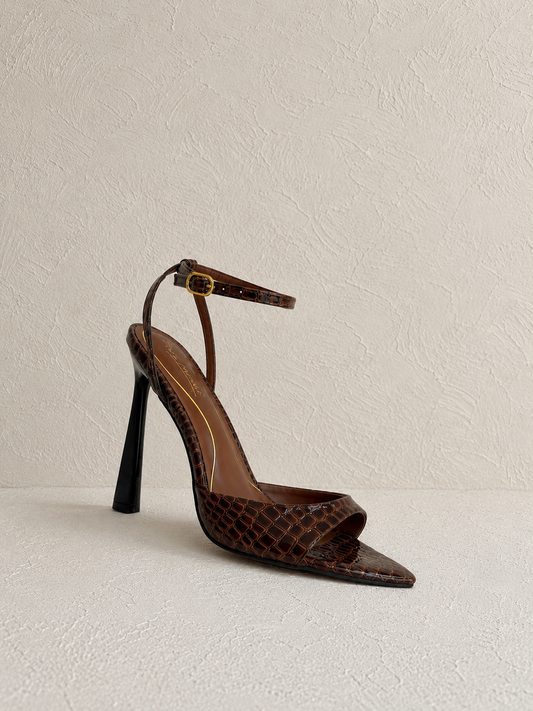 HEELS PUNTA PICO PULSERA CAFE CROCO