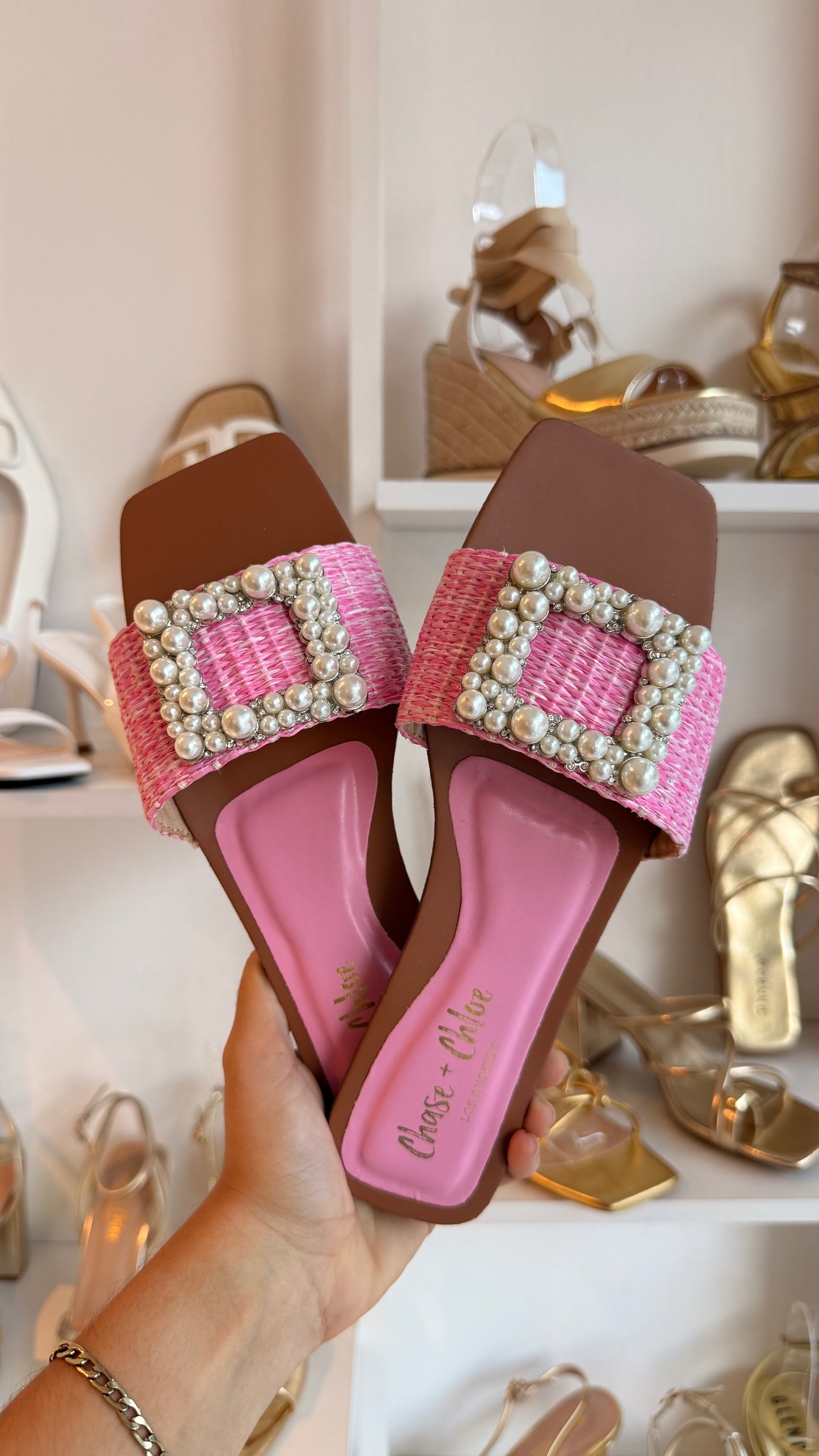 SANDALIAS ROSITAS CON PERLAS