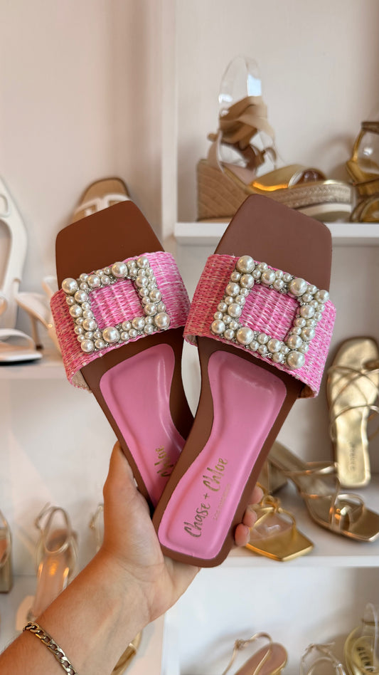 SANDALIAS ROSITAS CON PERLAS