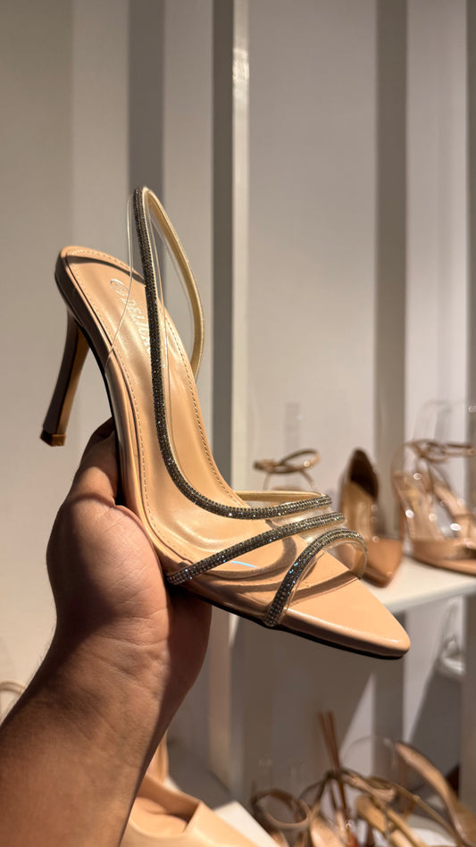 PRINCESS HEELS NUDE TRANSPARENTE CON BRILLOS PLATA