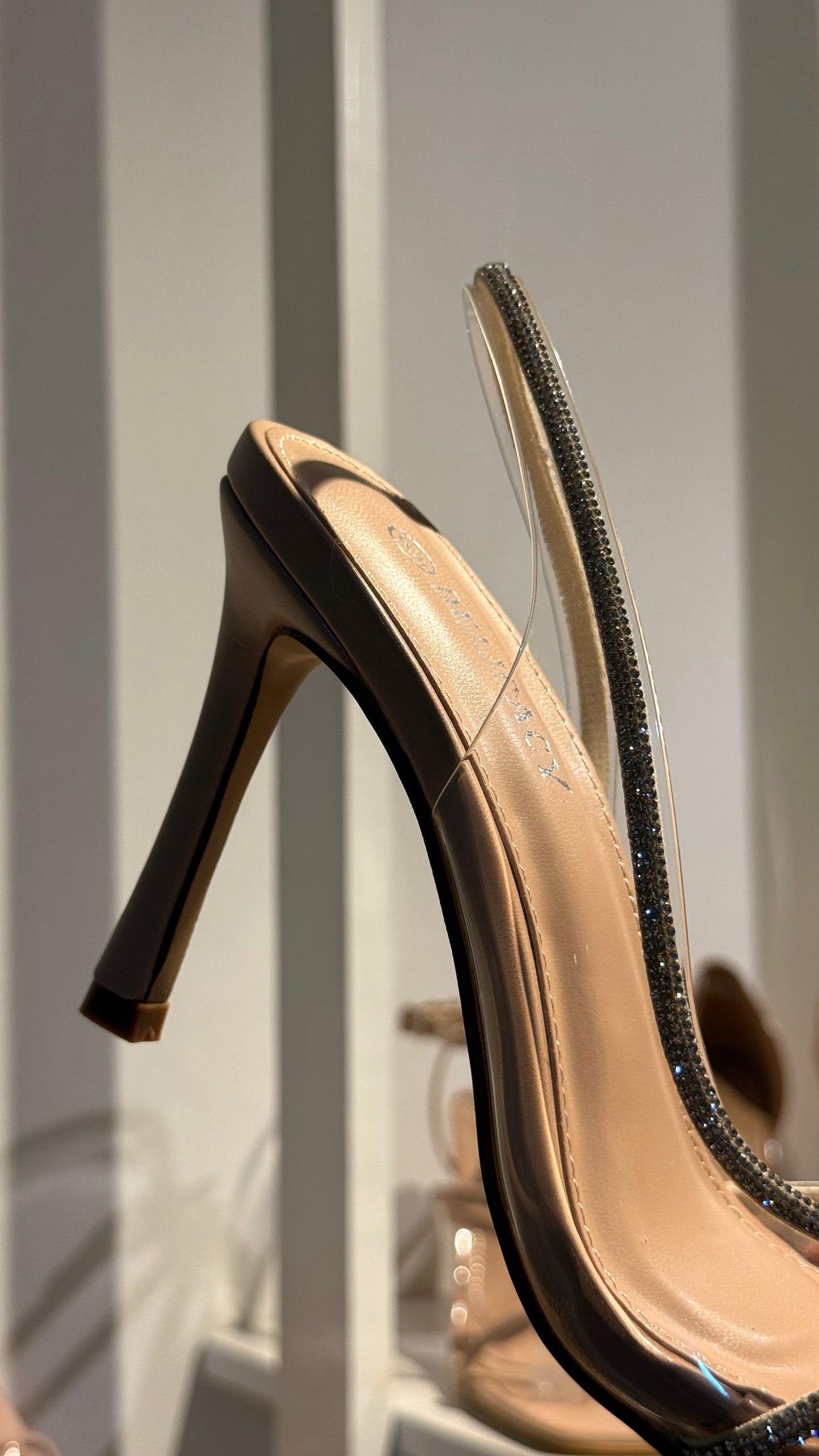 PRINCESS HEELS NUDE TRANSPARENTE CON BRILLOS PLATA