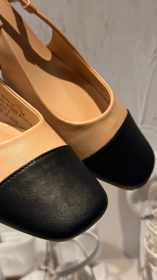 BLOCK HEELS NUDE PUNTA CUADRADA NEGRA