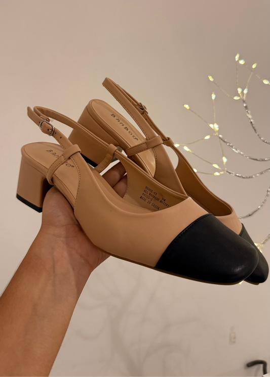 BLOCK HEELS NUDE PUNTA CUADRADA NEGRA