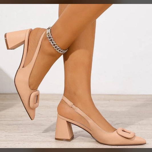 BLOCK PUMP HEELS NUDE